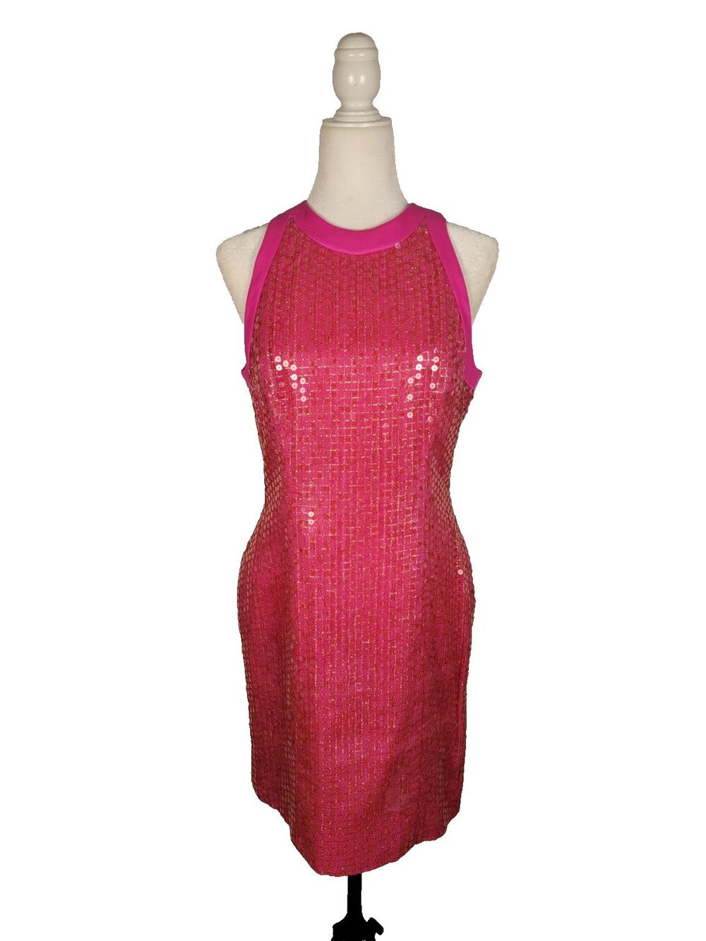 Vintage Fiandaca 80s Pink Sequin Shift Dress Cocktail Party Alfred Fiandaca